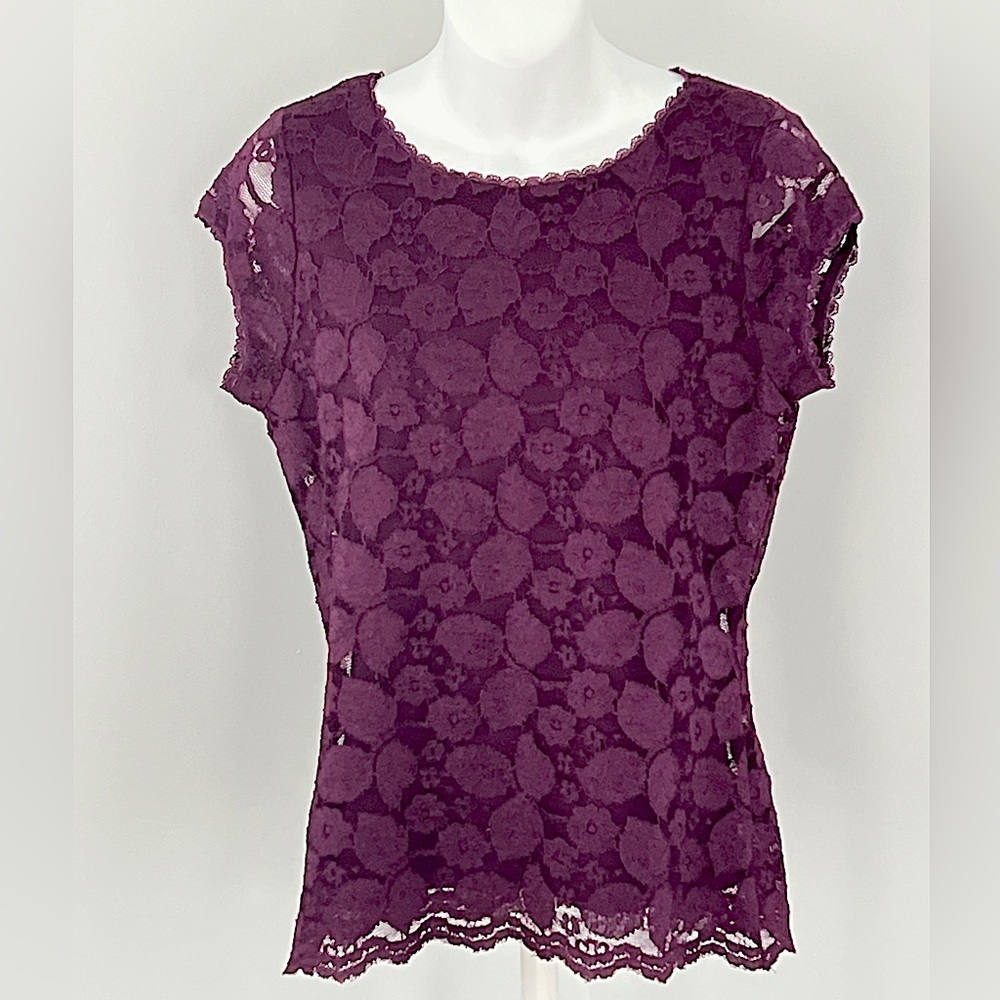 Karl Lagerfeld Dark Plum Lace Top
